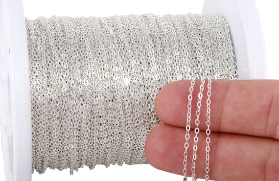 SS1120F 1 FT 1.6x1.9 mm Sterling Silver Flat Cable Chain 28 Gauge Price Per Foot
