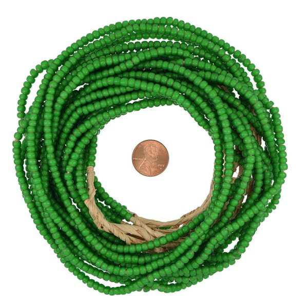 24 Inch Strand of 4-5mm African White heart Glass Rondelle Beads- Clover Green (GAF100179)