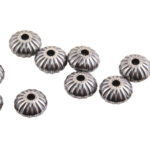 10 Pcs 3.3X2 mm Oxidized Sterling Silver Corrugated Saucer Beads (SS5202016)