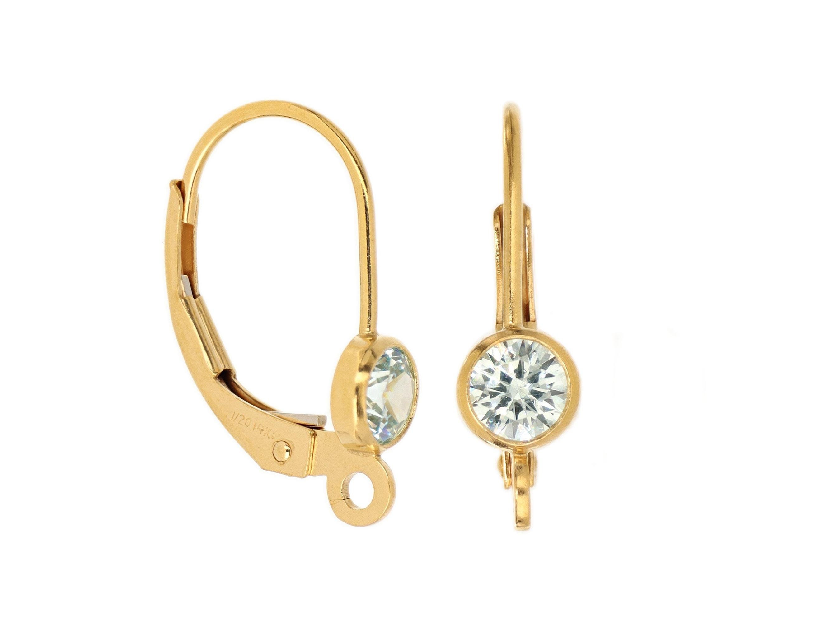 ピアス　No.4731 1 Pair Bag of 14K Gold Filled Leverbacks W/4 Mm Aqua Blue CZ