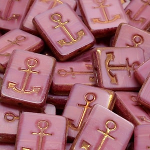 7 Pcs 15x12mm Table Cut Rectangle With Anchor Glass Czech Beads - Blush Pink(CH4007105)
