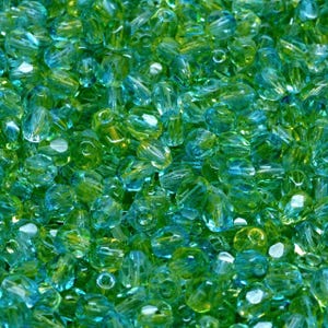 50 Pcs 4mm Firepolished Round Czech Glass Beads -Clear Teal Green(CH6204113)