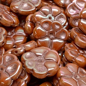 9 Pcs 15mm Primrose Flower Pressed Czech Glass Beads -Pumpkin(CH7107102)