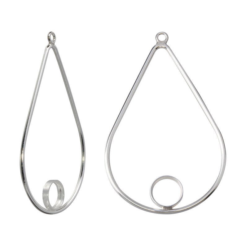 2 Pcs 38x25 mm Sterling Silver Teardrop Drops With 6 mm Bezel SS4001349 1 Pair