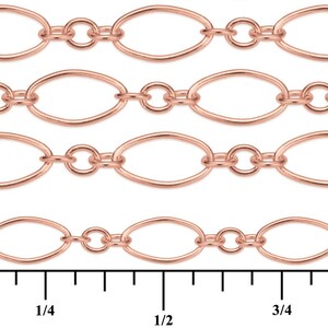 Puede incluir: Primer plano de una cadena ovalada de oro rosa, que muestra los eslabones y el tama&ntilde;o en pulgadas.