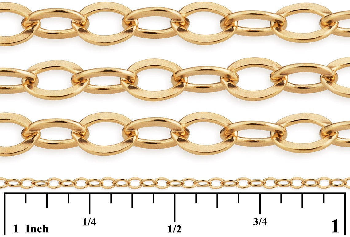 ESTENSORE CATENA CAVO PIATTO 1,5x2 Mm ORO 14kt Con Chiusura Ad Anello A - Foto 7