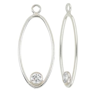 1 Pair Bag of 20x10 mm Sterling Silver Oval Drops With 3 mm CZ (SS4001338)