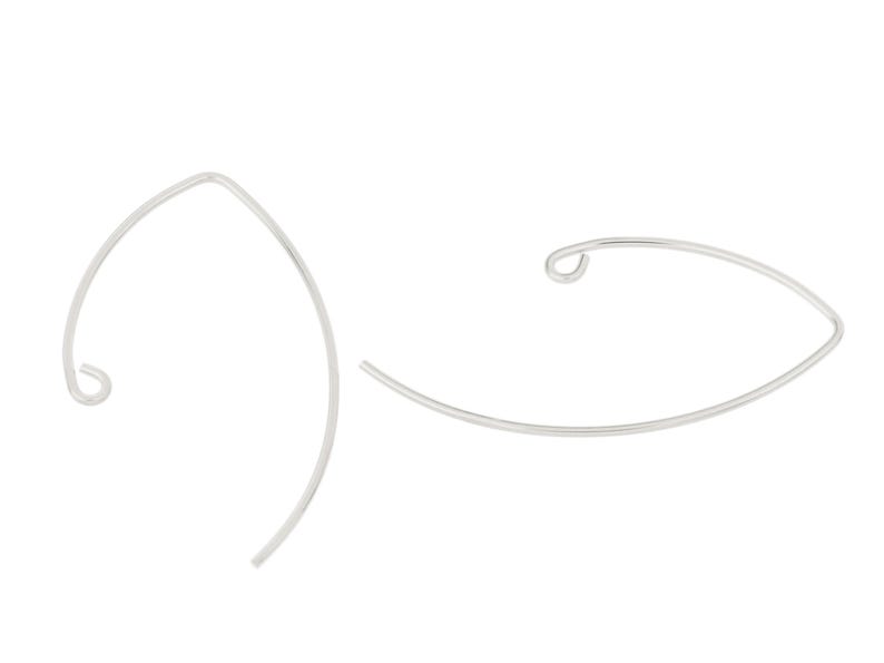May include: A pair of silver wire hoop earrings with a curved shape.