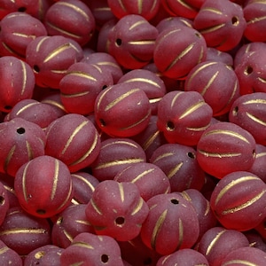 16 Pcs 8mm Melon Pressed Czech Glass Beads -Frosted Red And Gold(CH7301120)