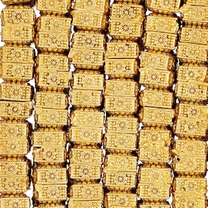 8 Inch Strand 7MM Gold Colored Embellished Cube Bead(BMG520619)