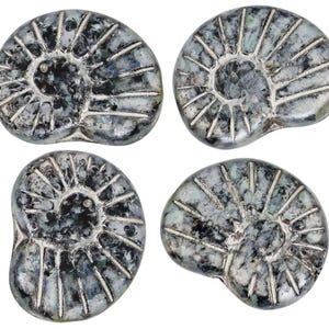 Cuentas de vidrio checas en forma de caracol, 17 x 13 mm, 8 unidades, color plata mate y negro (CH7403124)