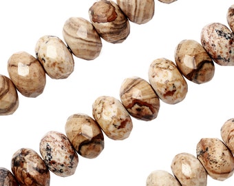 15 IN Strand 6.5 to 7 mm Picture Jasper Rondelle Faceted Gemstone Beads (PCJRLF0008)