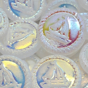 7 Pcs 20mm Boat Medallion Pressed Czech Glass Beads -Frosted White(CH9009106)
