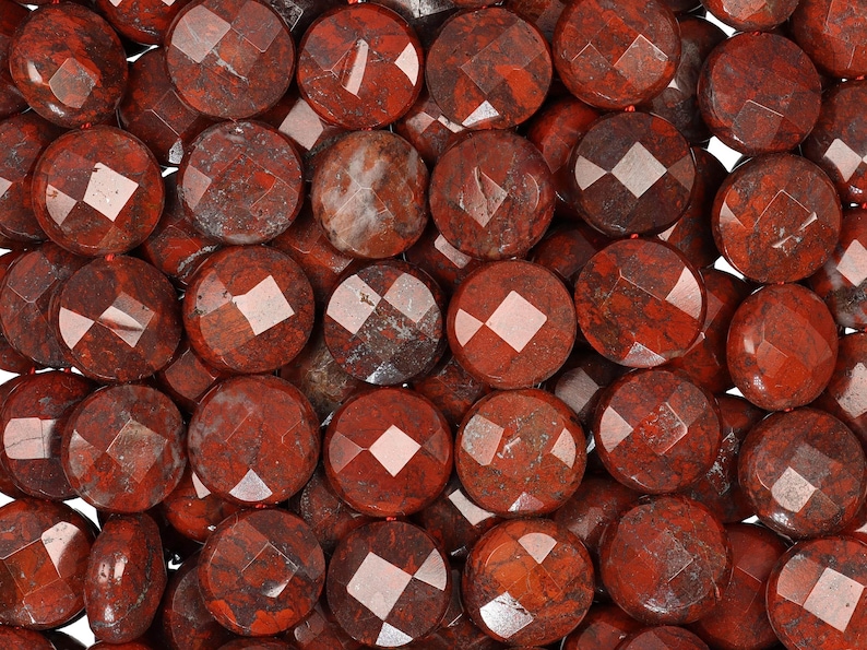 Cuentas de moneda de jaspe amapola: hilo de piedras preciosas facetadas de 12 mm (15,5 pulgadas) imagen 1