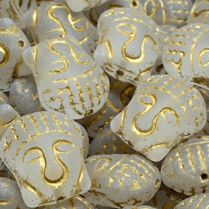7 Stück 15x14mm Buddha Kopf gepresste Tschechische Glasperlen -Clear Gold(CH8200108)