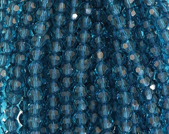 4mm Round Faceted Glass Beads Sapphire Blue(GLRD400167)