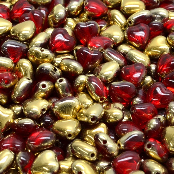 22 Pcs 6mm Heart Pressed Czech Glass Beads -Golden Red(CH5000108)