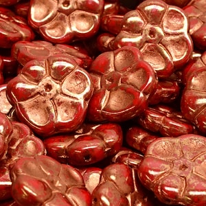 9 Pcs 15mm Primrose FLower Pressed Czech Glass Beads -Red Copper(CH7107108)