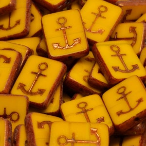 7 Pcs 15x12mm Table Cut Rectangle With Anchor Glass Czech Beads - Yellow(CH4007109)