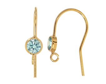 1 Pair 14k Gold Filled Earwires With 4 mm Aqua Blue CZ (GF4001432)