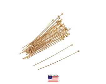 Conjunto de 10 pinos de cabeça esférica banhados a ouro 14k, calibre 24 (GF4003312)