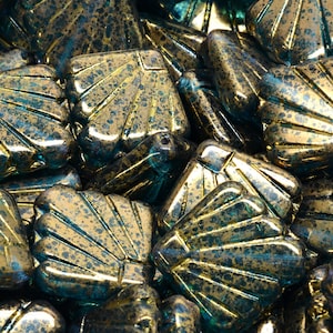 8 Pcs 17mm Diafan Pressed Czech Glass Beads -Clear Teal And Gold(CH9003110)