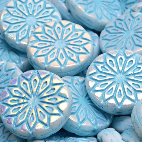 7 Pcs 18mm Origami Flower Pressed Czech Glass Beads - Sky Blue(CH7108101)