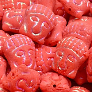 7 Stück 15x14mm Buddha Kopf gepresste Tschechische Glasperlen -Coral(CH8200107)