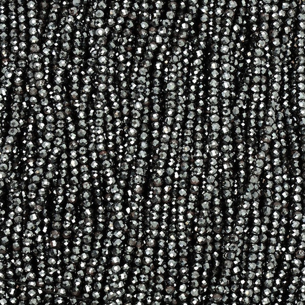 15 In Strand of 2 MM Hematite Round Faceted Beads Gunmetal(HEM100124)