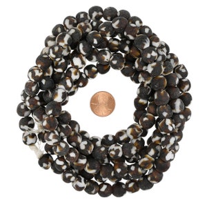 22 Inch Strand of 10.5-11.5 mm African Fused Recycled Glass Beads - Dark Brown And White (GAF100143)