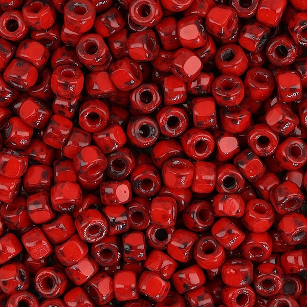 Matubo™ 6/0 3 Cut Seed Beads - Coral Red Dark Travertin(CH2000009)