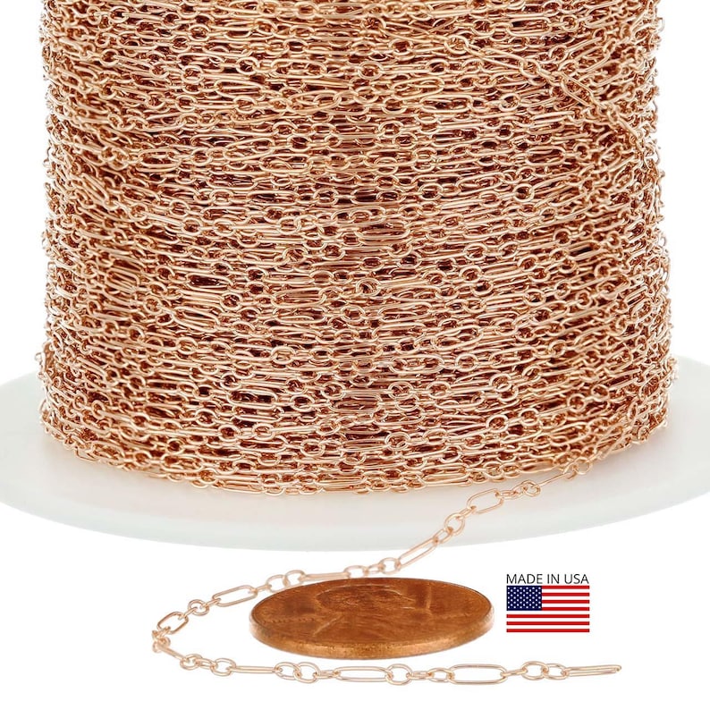 14K Rose Gold Filled Chain: Long and Short Links, Price Per Foot image 1