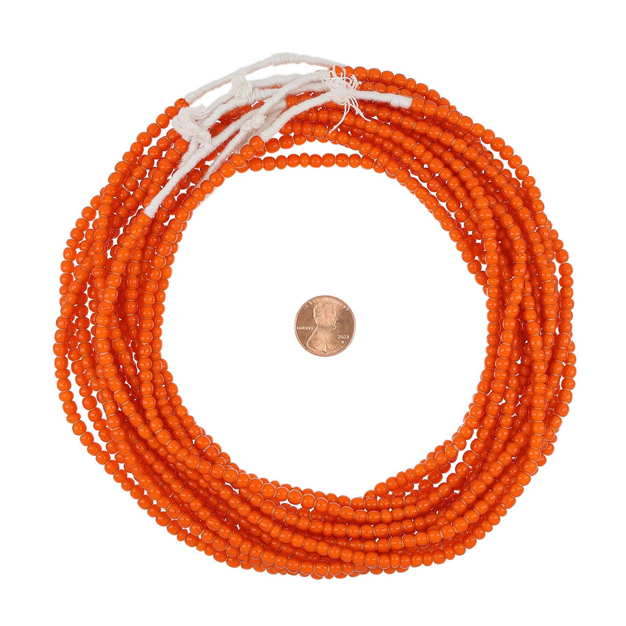 28 Inch Strand of 4mm African White Heart Glass Seed Beads - Orange(GAF100313)