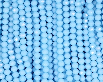 Rondelle Faceted Glass Beads 4mm- Baby Blue