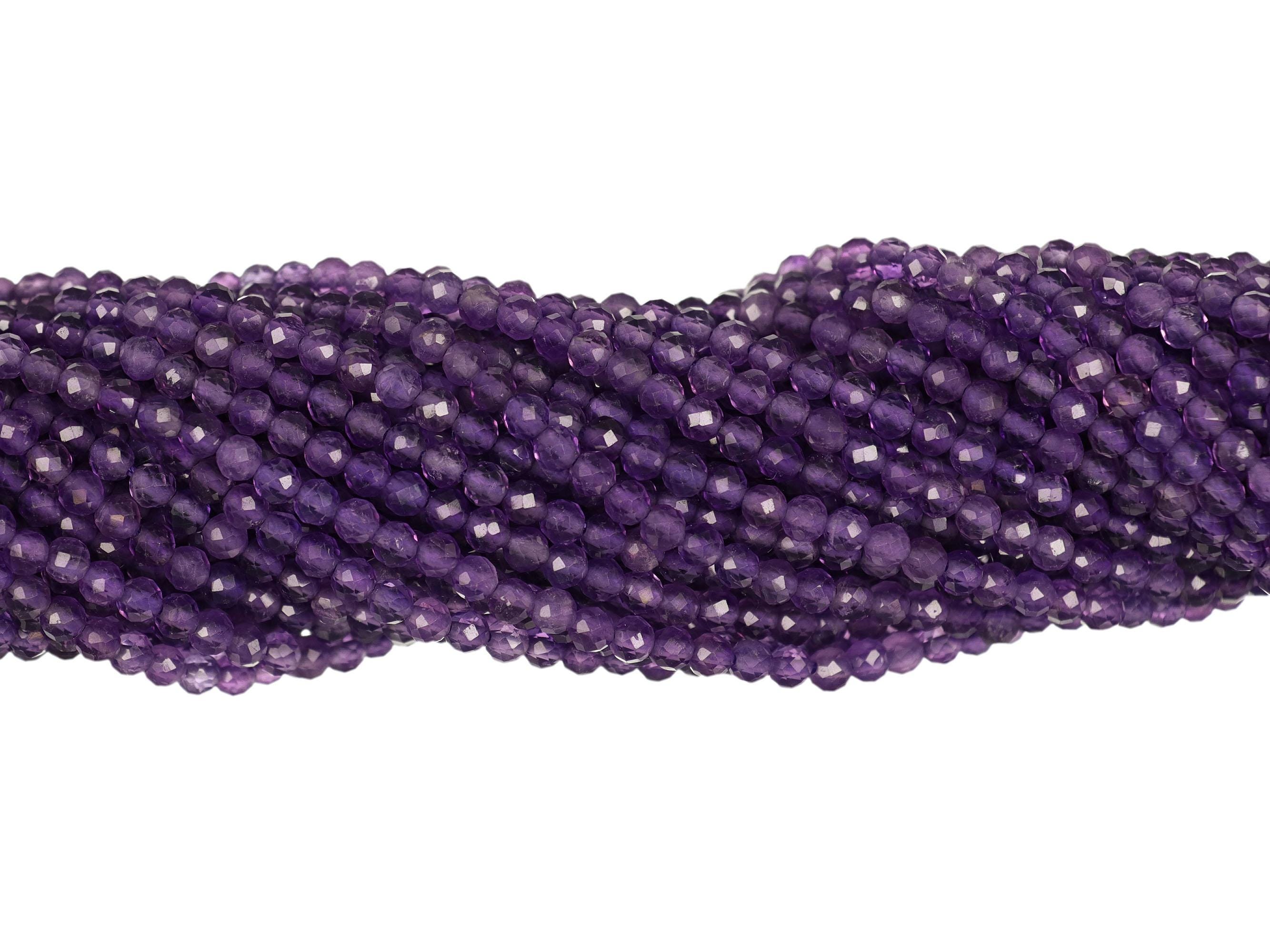 10 Perles En Améthyste Facettées Rondelles 2-3mm Violet - Pour Bijoux DIY - Neuf