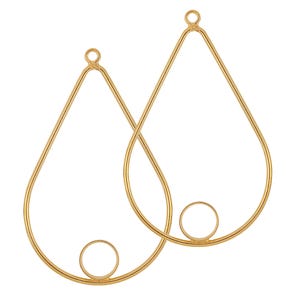 1 Pair, 2 Pcs 38X25 mm 14k Gold Filled Teardrop Drops With 6 mm Bezel (GF4003188)