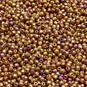 50 Pcs 2mm Firepolished Round Czech Glass Beads -Metallic Copper(CH6202101)
