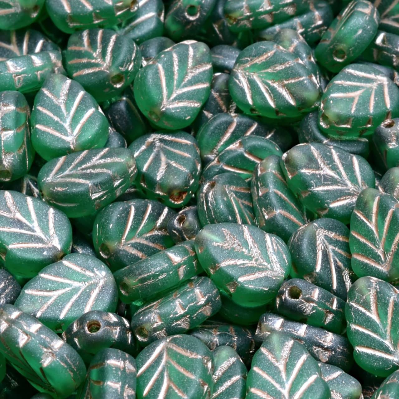 13 個 10 x 8 mm ミント リーフ プレス チェコ ガラス ビーズ