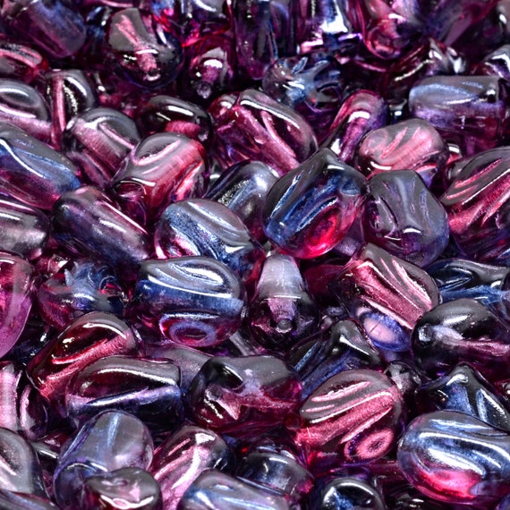 14 Pcs 9x7mm Mini Tulip Pressed Czech Glass Beads -Clear Lavender And  Fuchsia(CH7104101)