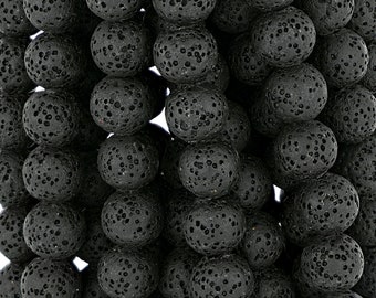 15 In Strand of 10MM Dyed Lava Rock Round Beads Black (LV100122)