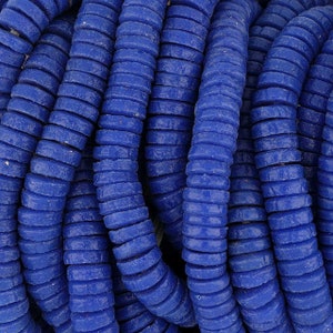 9 In Strand Of 11mm African Recycled Glass Flat Disc Beads- Royal Blue(GAF100405)