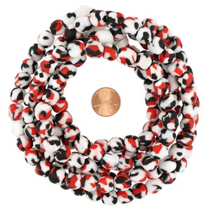 20 Inch Strand of 10-11 mm African Recycled Glass Fused Beads - Red, White, and Black (GAF100134)