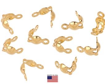 14K Gold Filled Clamshell Bead Tips w/ 2 Rings - 5 Pcs (GF4001501)