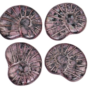 Cuentas de vidrio checas en forma de caracol, 17 x 13 mm, 8 unidades, color morado mate y negro (CH7403131)