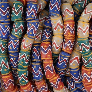 11 In Strand Of 12mm African Glass Krobo Beads- Multicolor With Design(GAF100396)
