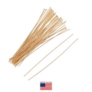 10 unidades de alfileres de cabeza de 24 Gauge y 2 pulgadas chapados en oro de 14K (GF24G20H10)