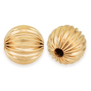 1 Pc 8 mm Gold Filled Round Corrugated Straight Bead (GF530108)