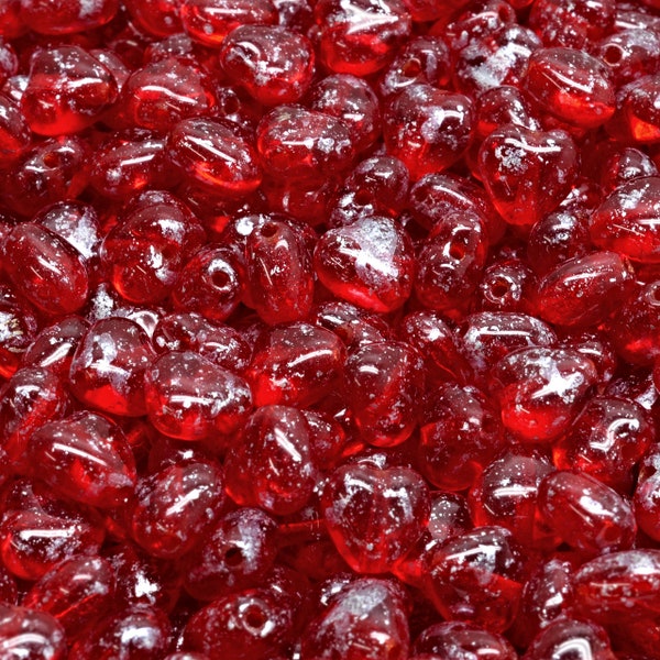 22 Pcs 6mm Heart Pressed Czech Glass Beads -Clear Red/Silver Specks(CH5000110)