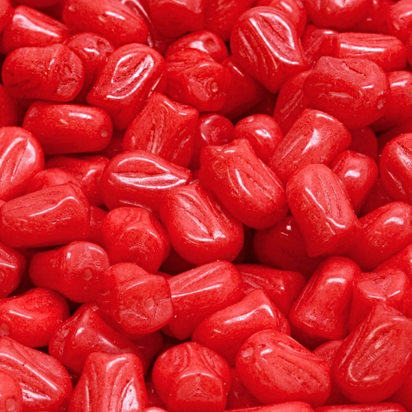 14 Pcs 9x7mm Mini Tulip Pressed Czech Glass Beads -Bright Red(CH7104104)