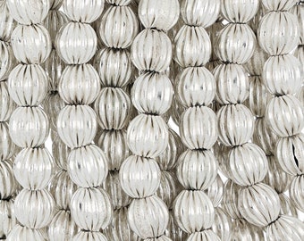 8 Inch Strand 8.2MM Silver Colored Round Corrugated Metal Beads(BMS520206)